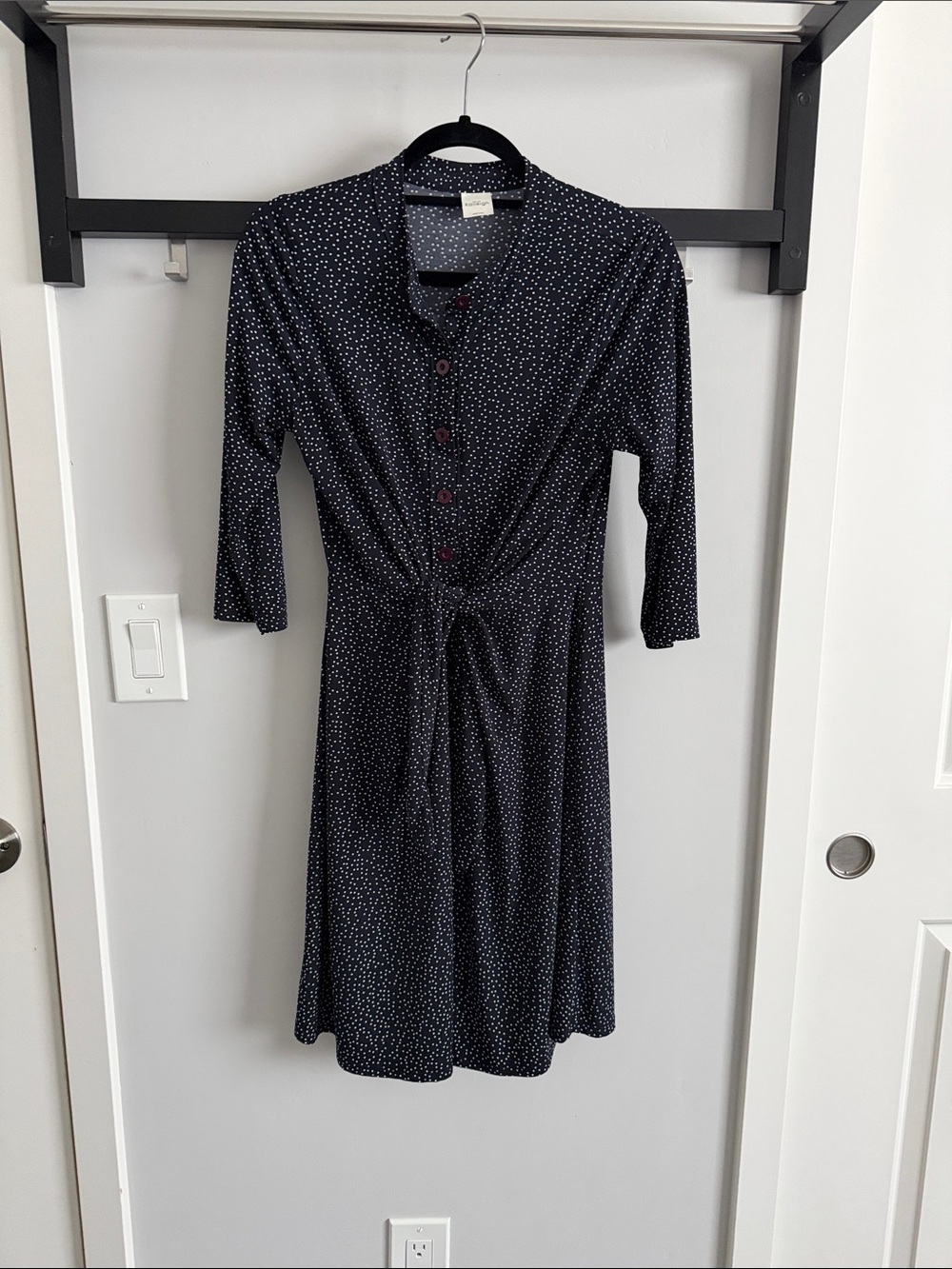 Kaileigh Black Polka Dot Tie-Front Midi Dress
